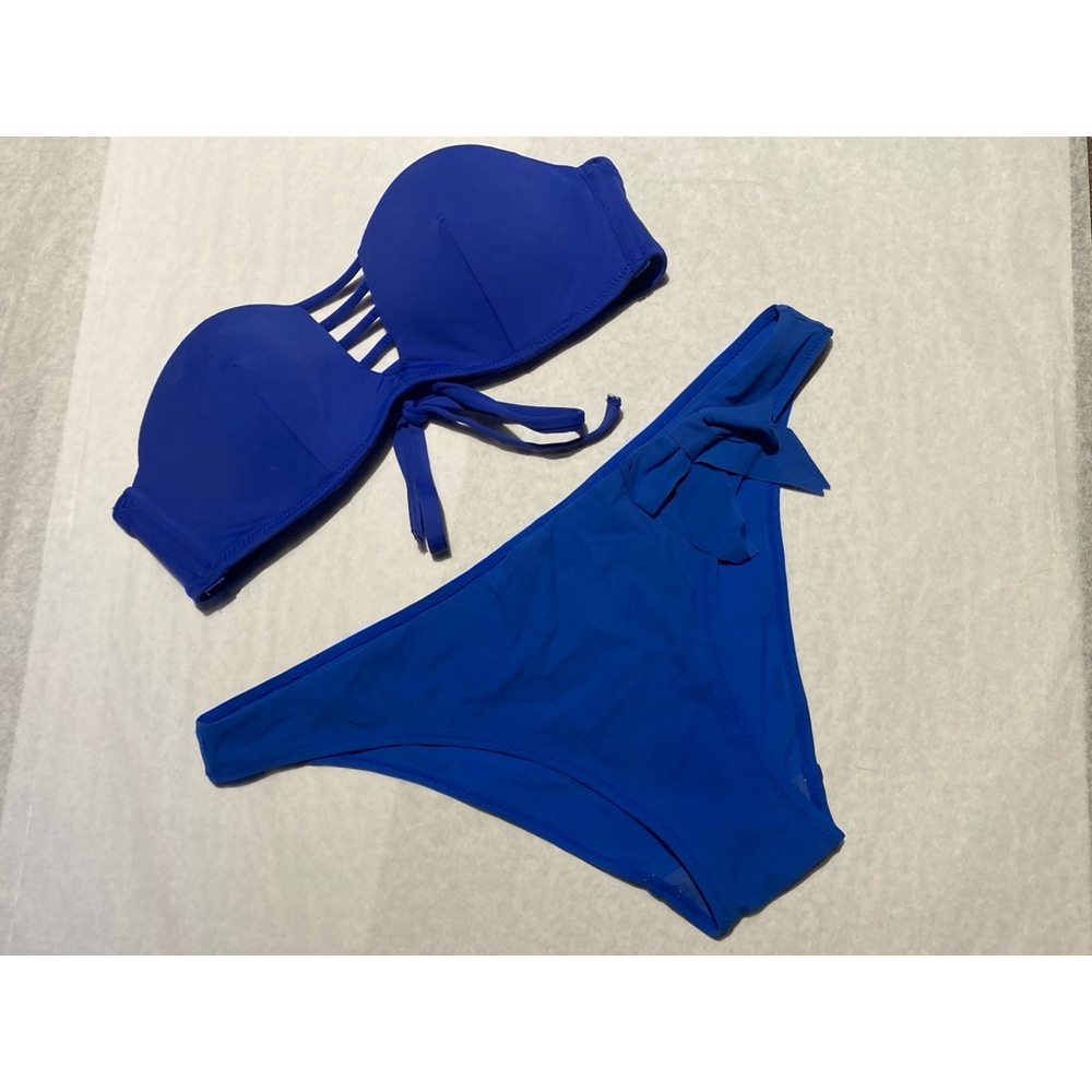 Strappy Bandeau Bikini Set in Cobalt Blue